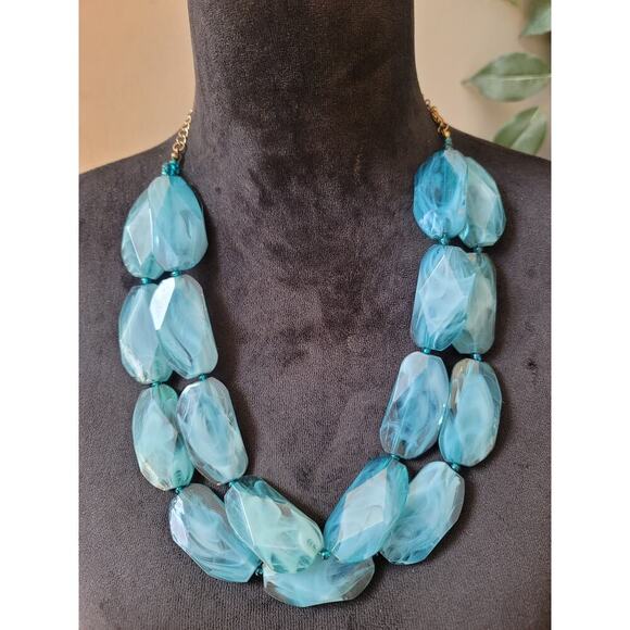 Women's Chunky Blue Statement Necklace With Lobster Clasp Acrylic Beads Bold - Picture 2 of 6